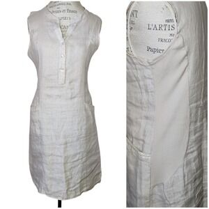 Blu Orchid Italy Linen Dress Beige Womens Small Pockets Minimalist Coastal